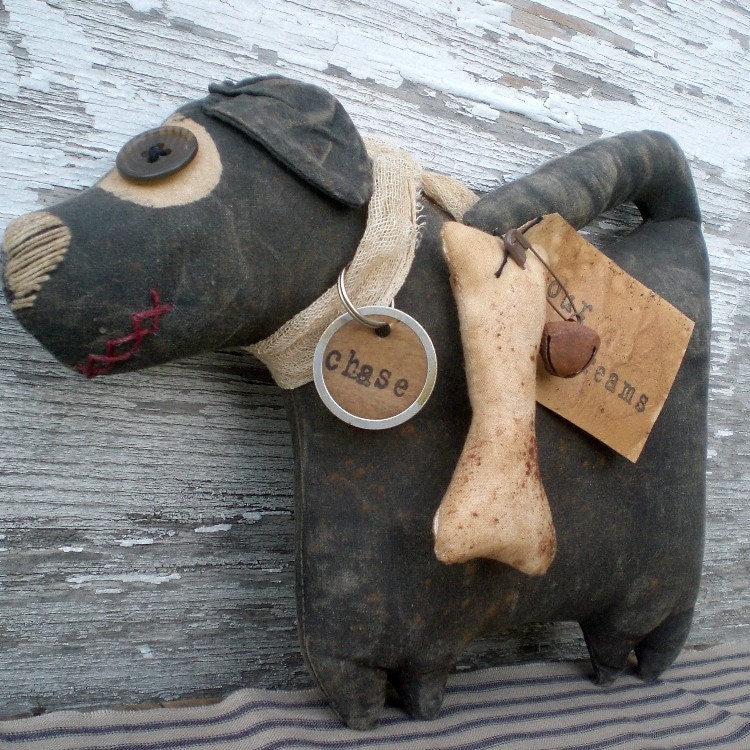 Chase The Dog An Extreme Primitive Folk Art Doll And Shelf Sitter