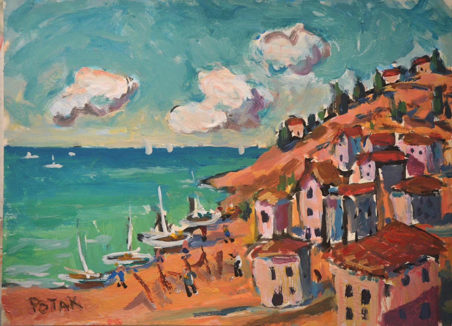 Mediterranean Seaside Village Painting by Russ Potak