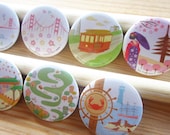 San Francisco Pin Buttons Set of 4 - California, Gift, Golden Gate Bridge