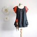 Women's Black Top Upcycled Shirt Women's Red Tunic Boho Clothing Ladies Reconstructed Cotton Blouse Small Medium 'SARA'