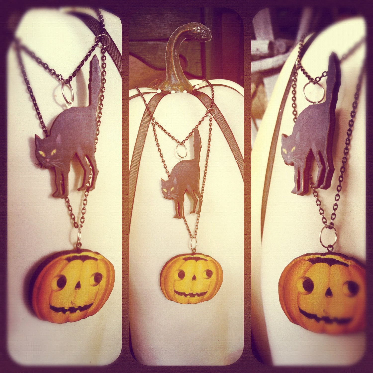 Scaredy Cat on Jack-o-Lantern necklace