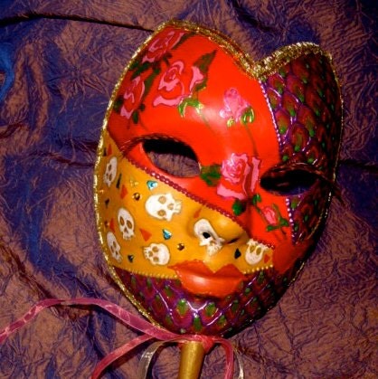 Elegant Mardi Gras Mask Hand-held Halloween Goth By Masquefaire