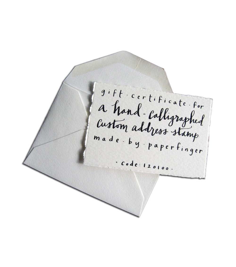 Gift Certificate for Return Address Stamp (with custom calligraphy)