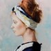 Profile of Beautiful Red Hair Woman Wearing a Butterly Leaves Scarf Original Painting by Clair Hartmann