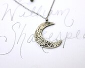 crescent moon necklace . sterling silver sapphire night sky galaxy moon necklace . engraved byron she walks in beauty quote necklace