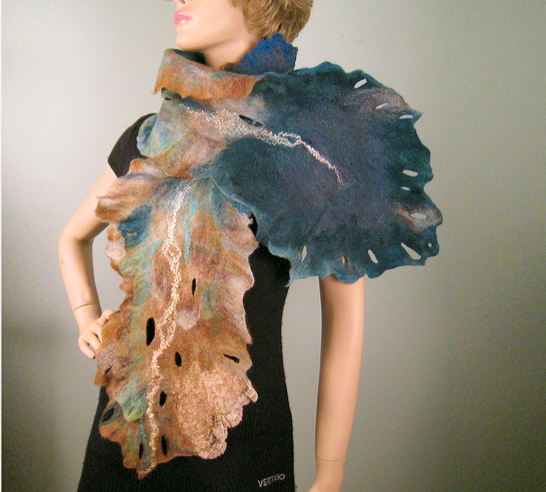 Felted scarf wool silk lace