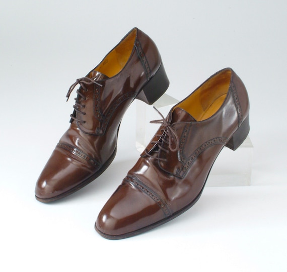 Vintage Brown Patent Leather Bruno Magli Shoes - Lace Up Wing Tip ...