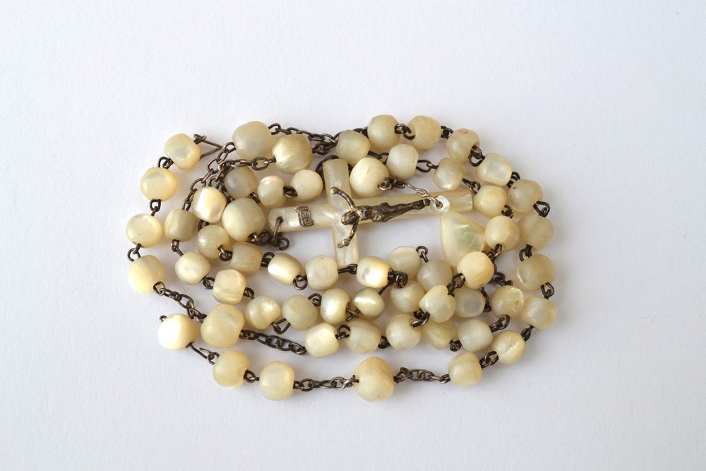 Vintage French Mother of Pearl Rosary with some Missing Beads