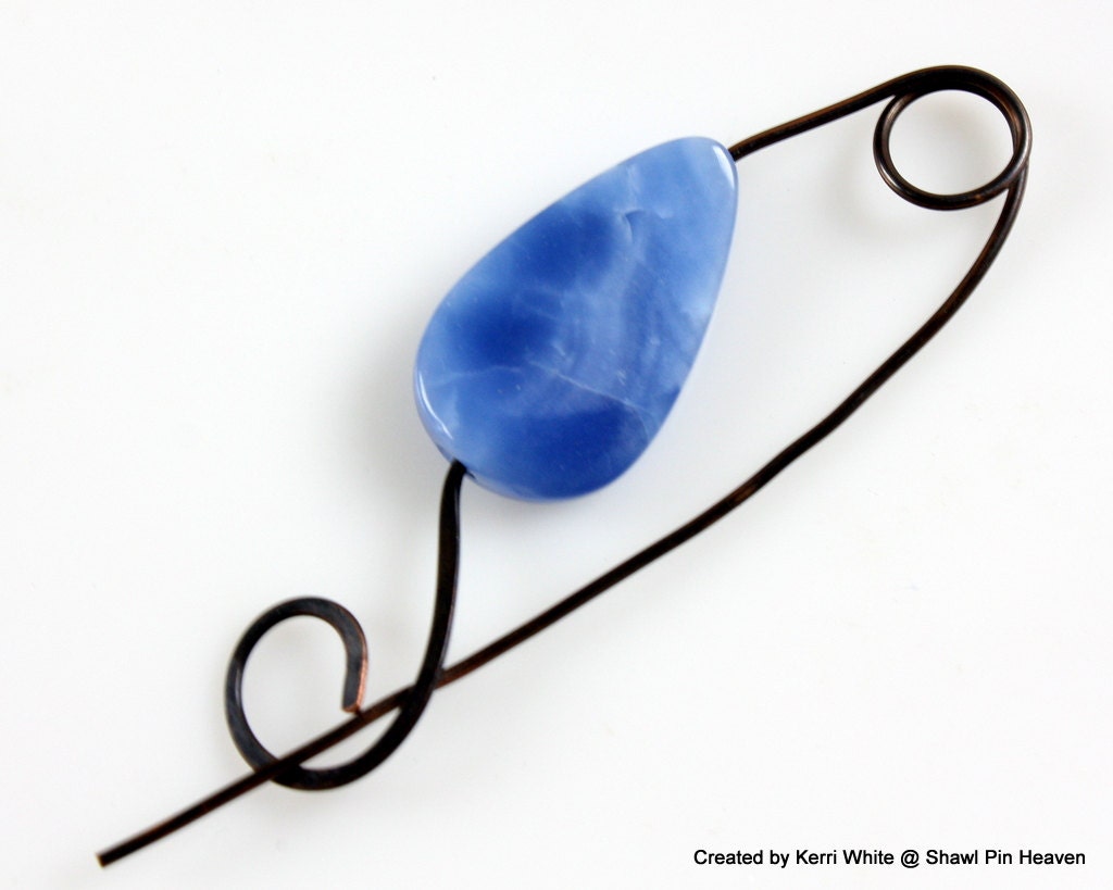 Shawl Pin, Scarf Pin, Brooch - Blue Apetite Teardrop