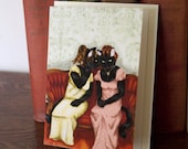 Black Cats Greeting Card, Cats in Regency Dresses, Gossiping, Cat Art Card