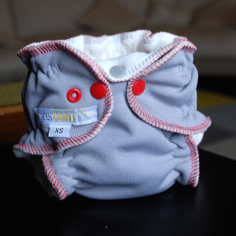 newborn fitted cloth diaper - grey knit outer - esbaby - love