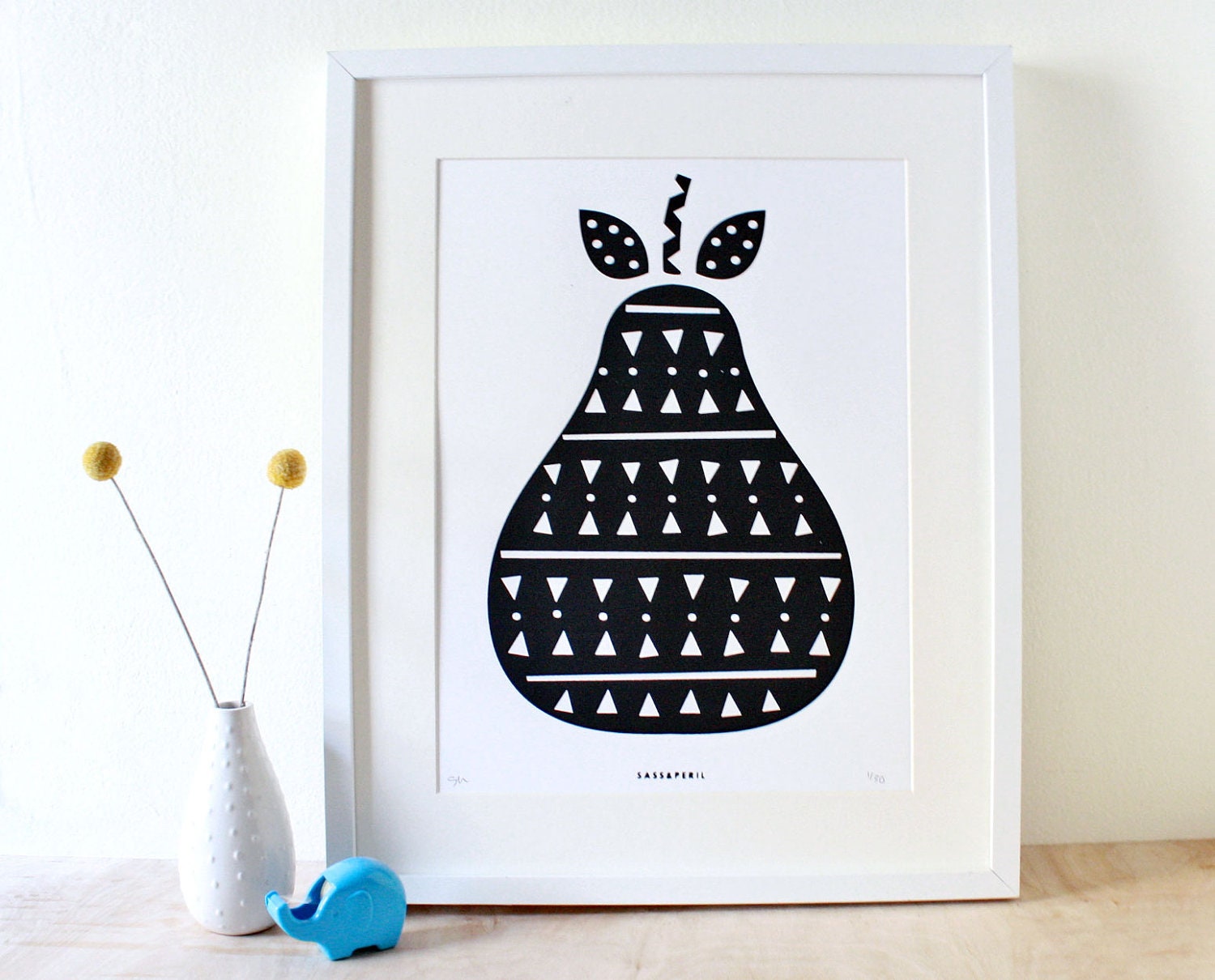 Pear Art, Scandinavian Print, Screenprint, Geometric, Black