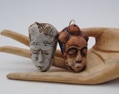 ceramic face pendant clay necklace ornament set of two Sale