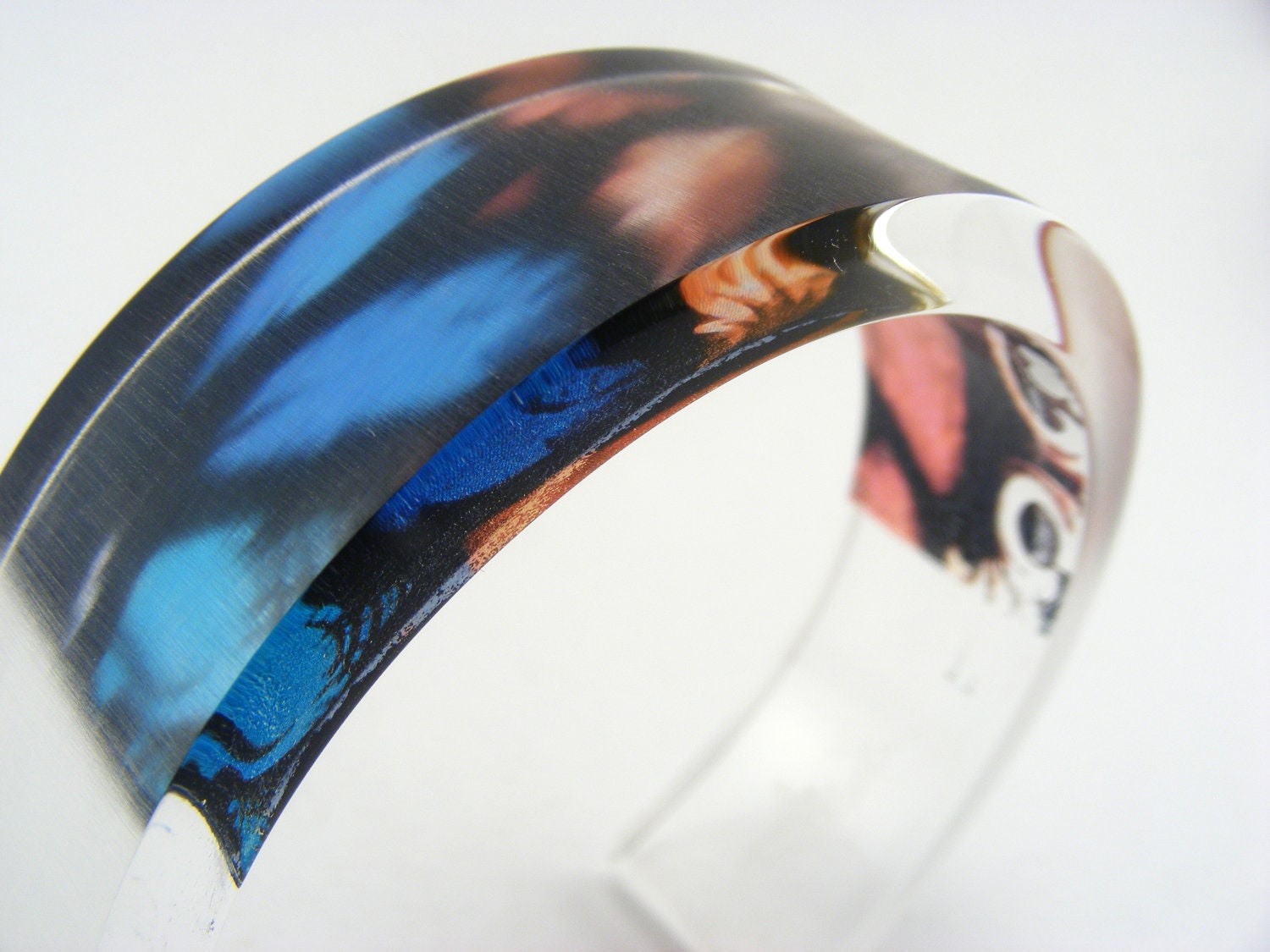 Christmas Stained Glass Pattern Plexiglass Bangle, Turquoise and Red Sample 2nd Handmade Acrylic Jewelry