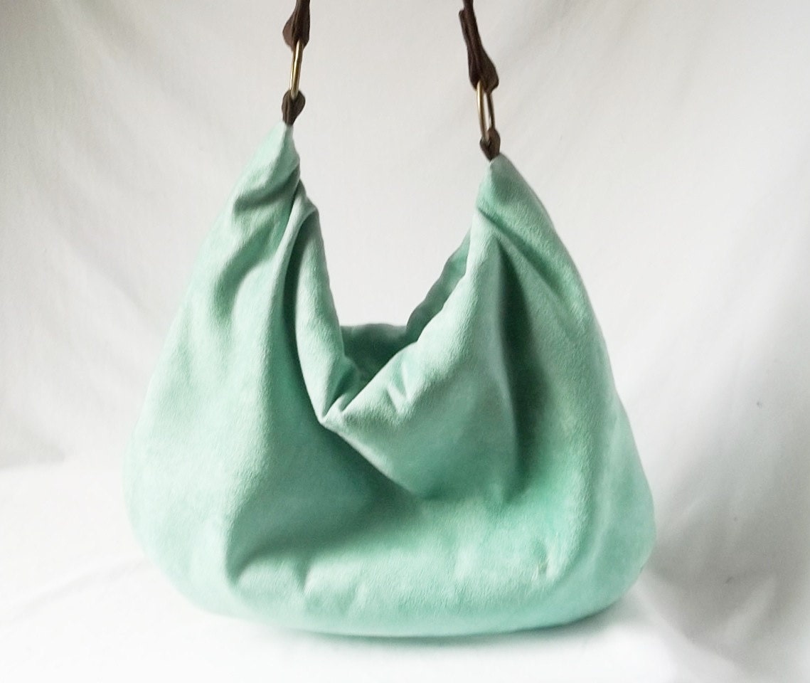 Mint Green Hobo Monoceros Vegan suede slouch bag by ACAmour