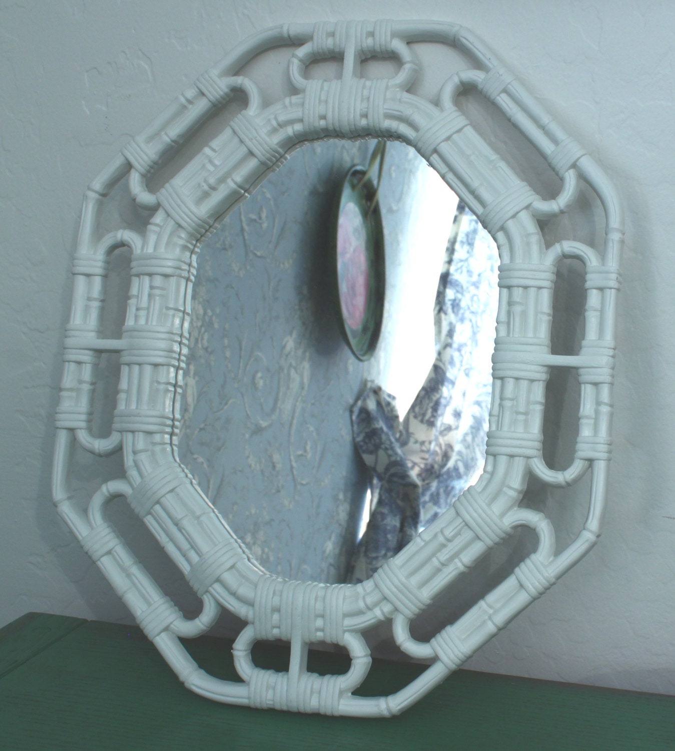Vintage White Faux Bamboo Wall Mirror Home Interiors & Gifts Mid Century