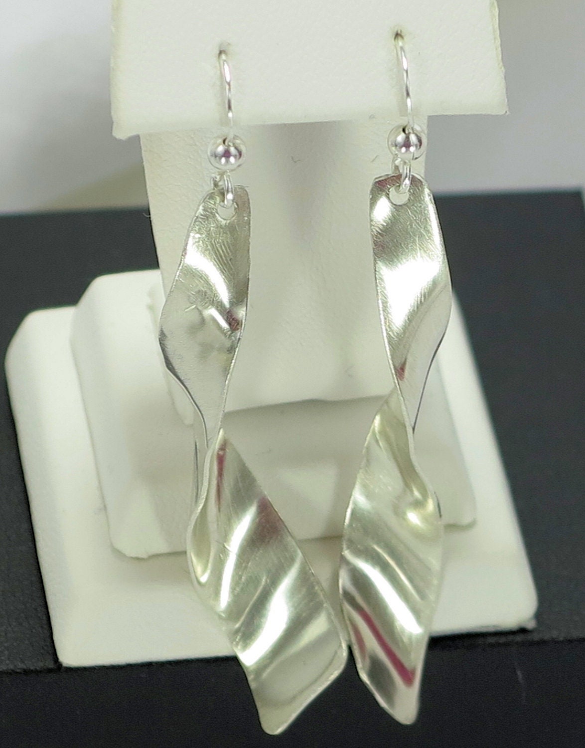 Sterling Silver Long Ribbon Dangle Earrings Free Shipping