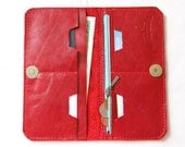 Leather Fold Wallet in Bright Red