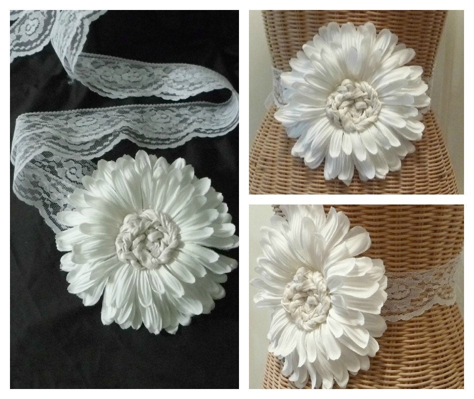 White Daisy Sash Belt Wedding Womens Bridal Maternity Prenatal