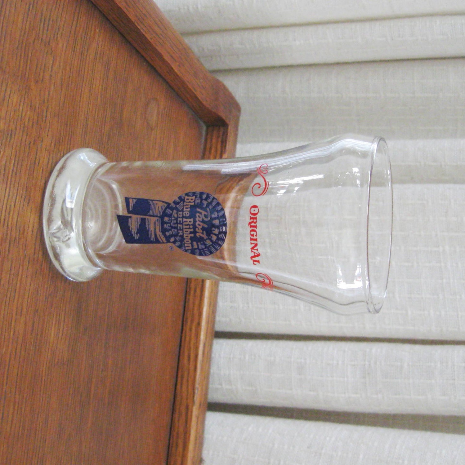 Vintage Beer Glass Original Pabst Blue Ribbon Barware Red Blue Milwaukee