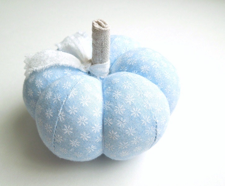 Cornflower Blue and White Pumpkin Pincushion