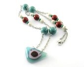 Turquoise Triangle Necklace Glass Bullseye Red Czech Glass Silver Chain