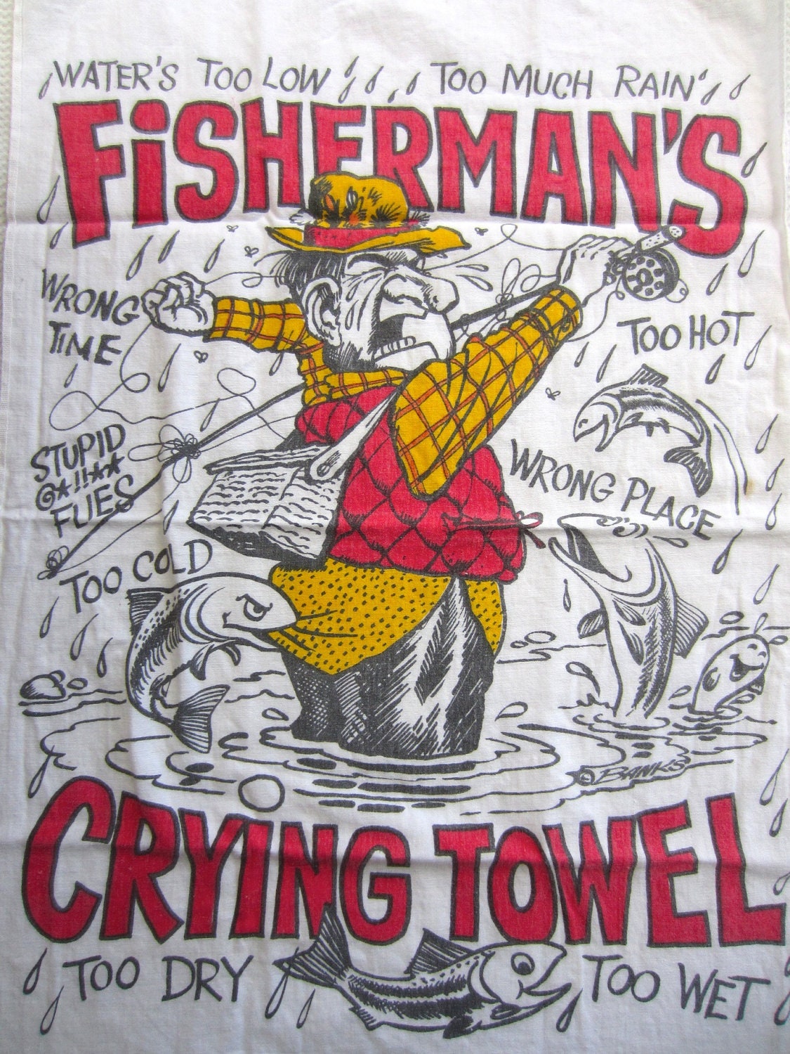 Vintage Fisherman's Crying Towel made in Hong Kong