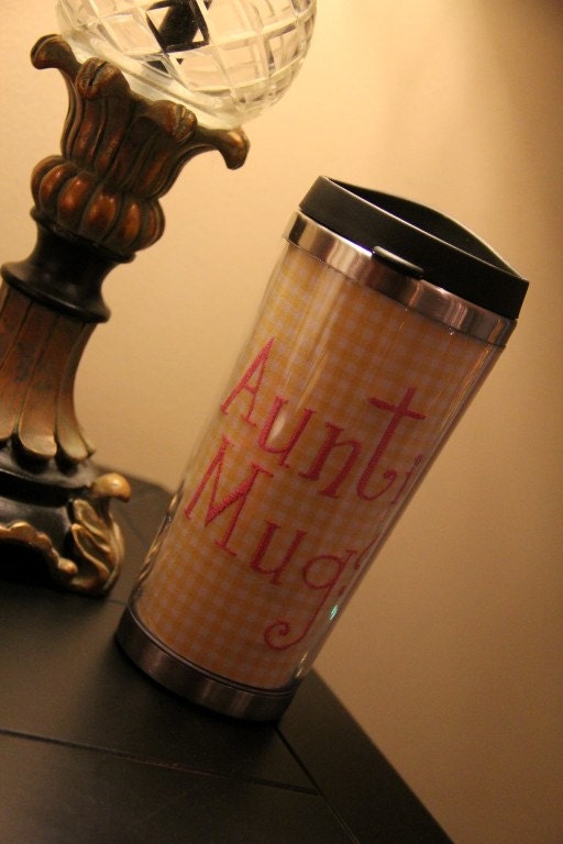 Personalized Embroidered Coffee Mug Travel Beverage Tumbler Stainless Steel 2 LINE TEXT