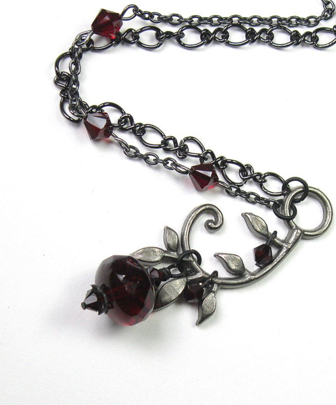 Vintage Style Necklace, Black Cherry Czech Glass, Oxblood, Swarovski, Romantic Jewelry, Garnet Red, Siam, Gifts for Her, Womens Fashions