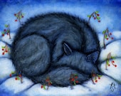 SALE   Gray Cat  in the Snow Christmas/Winter holiday Cards. Set of 5