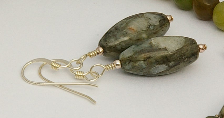 Serpentine Gemstone Earrings Moss Serpentine Gemstones on Sterling Silver