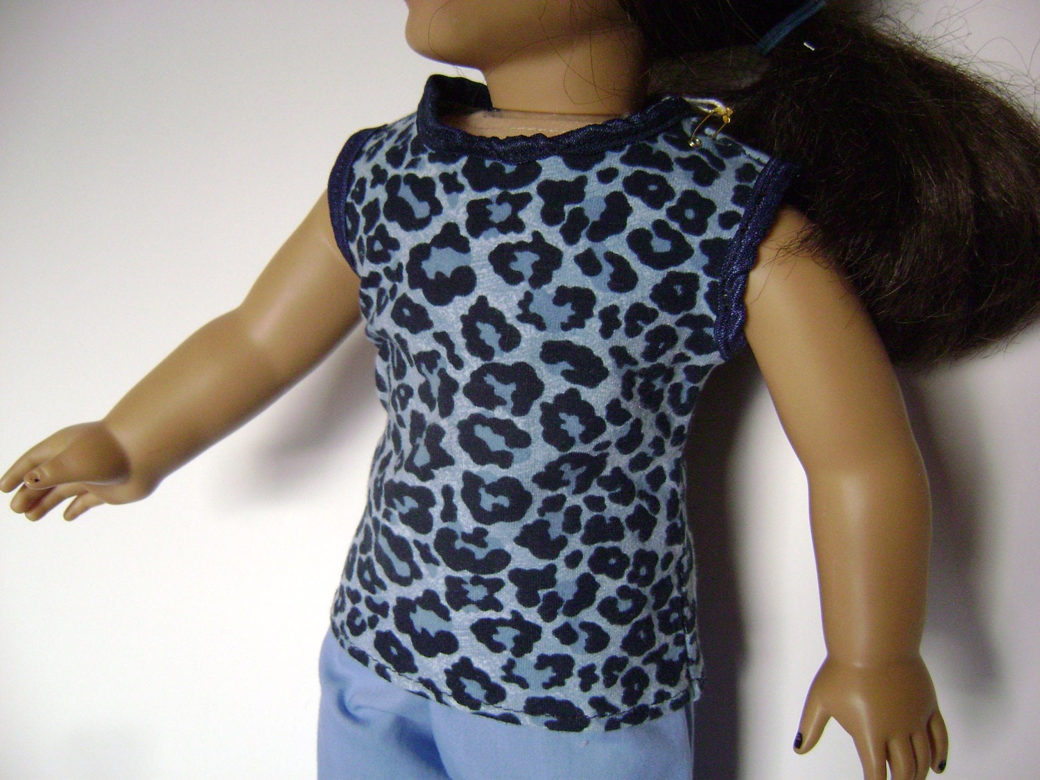Blue Turquoise and Navy Leopard Print Tank Top with Navy Trim - fits 18 Inch Doll Clothes like American Girl