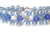 Bracelet made with swarovski crystal elements and pearls  blue with sterling heart toggle clasp weddings prom - PoconoPrincessJewels