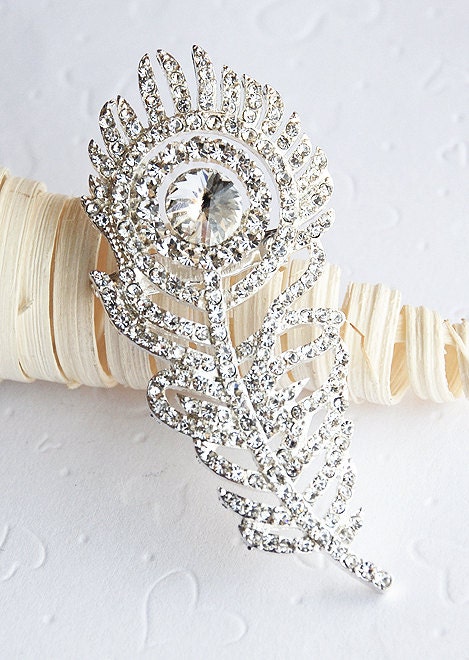 Rhinestone Brooch Embellishment Pearl Crystal Peacock Feather Hair Comb Shoe Clip Wedding Bouquet Brooch Cake Decoration BR012