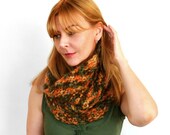 Adele Orange Cowl Scarf Green Brown Chunky Hand Knit Wool Mohair Acrylic