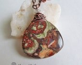Mushroom Jasper Necklace, Stone Pendant Necklace, Unique Earthy Natural Stone Jewelry, One of a Kind, Wire Wrapped Reversible Stone Pendant