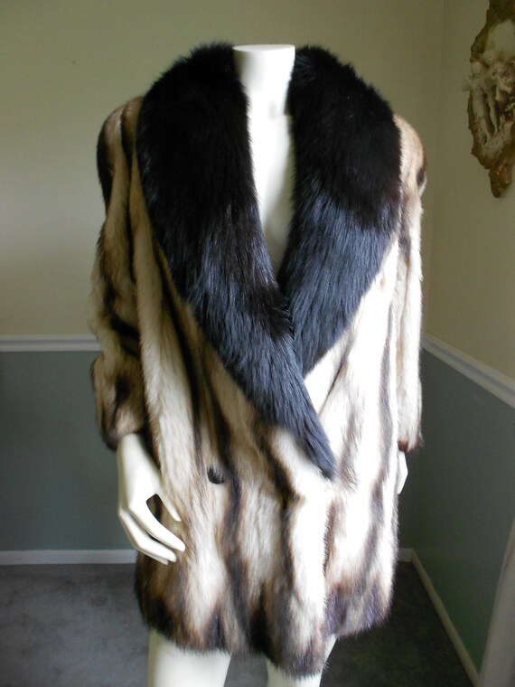 Fitch Fur Coat with Black Fox Collar / Fur Coat by Tootiescloset