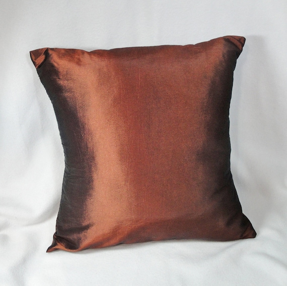 Pillow cover brown copper solid color satin by SewnInspirations