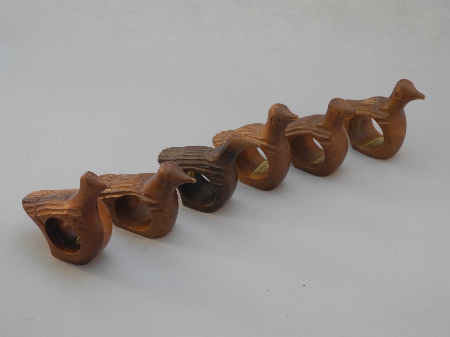 Vintage Carved wood bird napkin rings set of 6
