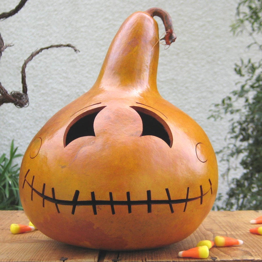 Halloween Gourd Jack O Lantern Natural Fall Harvest Spooky Pumpkin Decoration (with removable Lid)