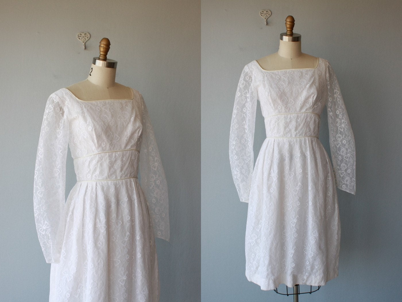 vintage wedding dress / 60s wedding dress / 1960s white lace bridal gown / party dress - size medium