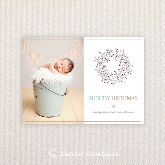 Photo Christmas/Holiday Card. birds in wreath. I Customize, You Print. Il_570xn