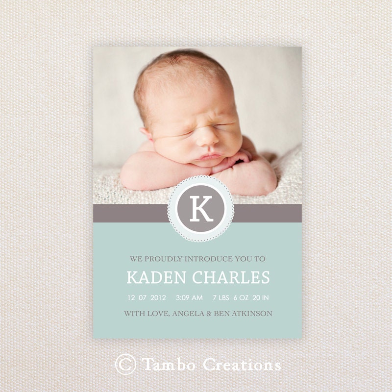 Boys Photo Birth Announcement. I Customize, You Print. Il_570xn