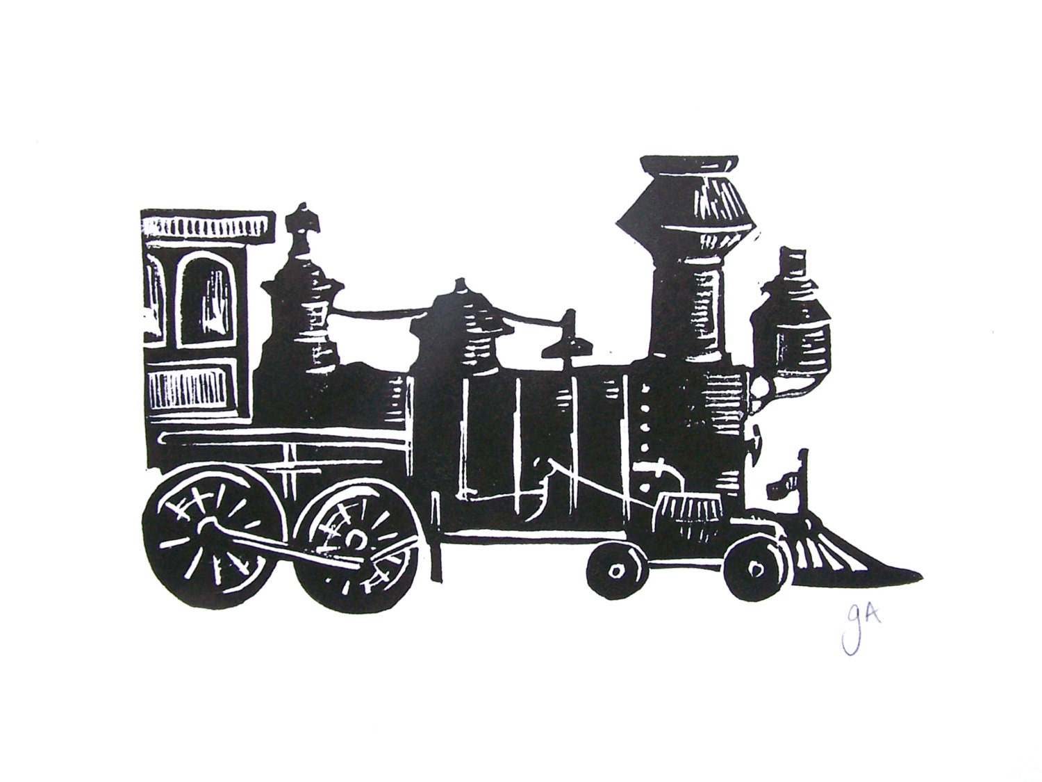 LINOCUT PRINT -  Black train 8x10