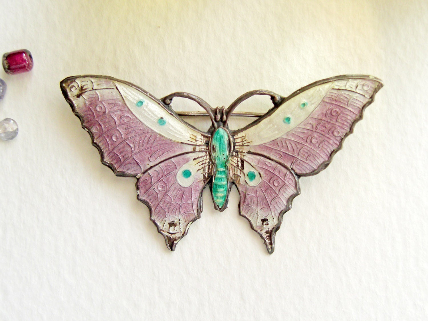 Early 1900s sterling silver and enamel butterfly brooch