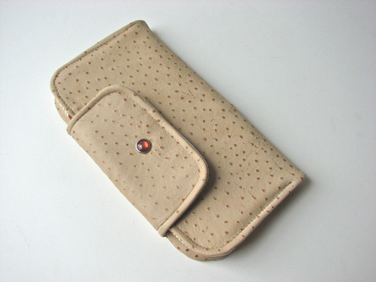 Leather Wallet in Cream Ostrich Print Lambskin - ready to ship