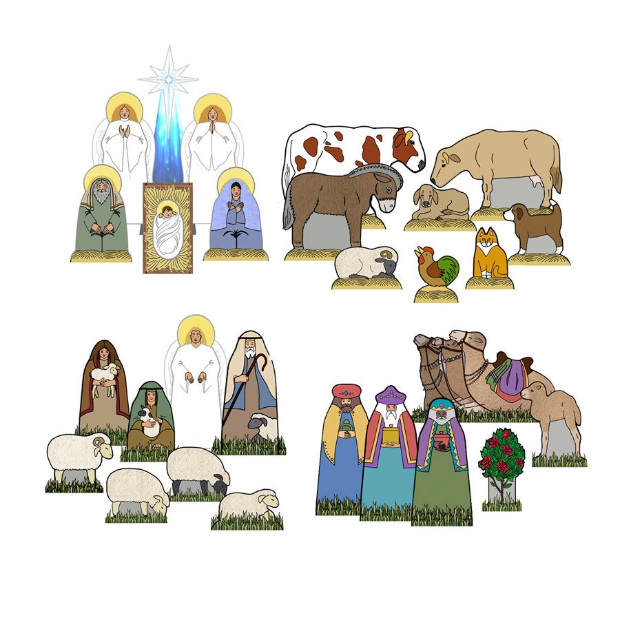 The COMPLETE Christmas Creche - Paper Cut-Out DIY Kit - Pre-printed Heavy Cardstock - Free Shipping continental USA - NatureTableTreasures