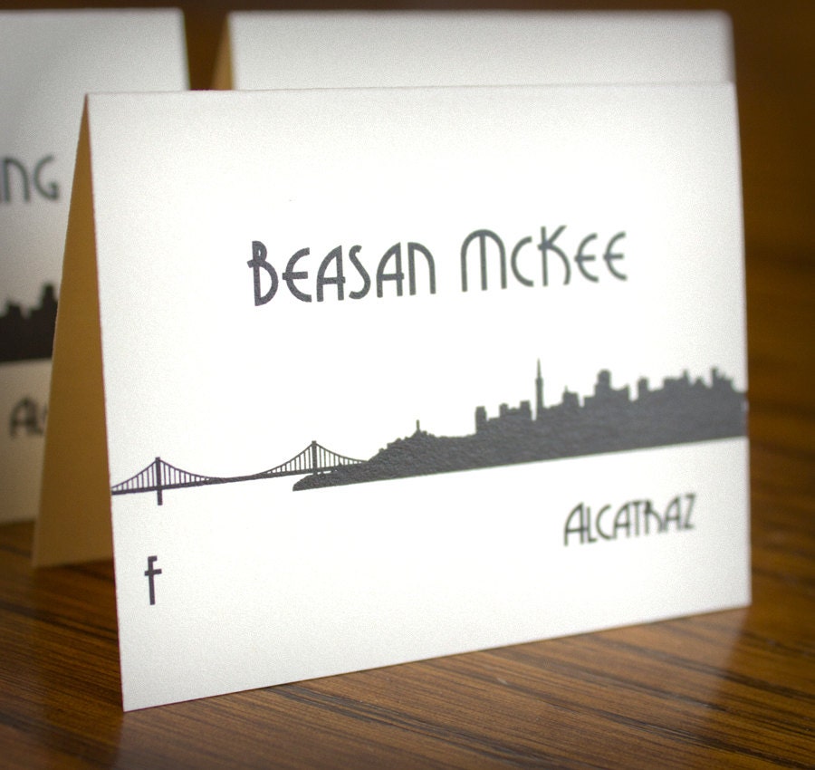 San Francisco Place Card Wedding Sign Skyline Handmade Custom Personalize Escort Name