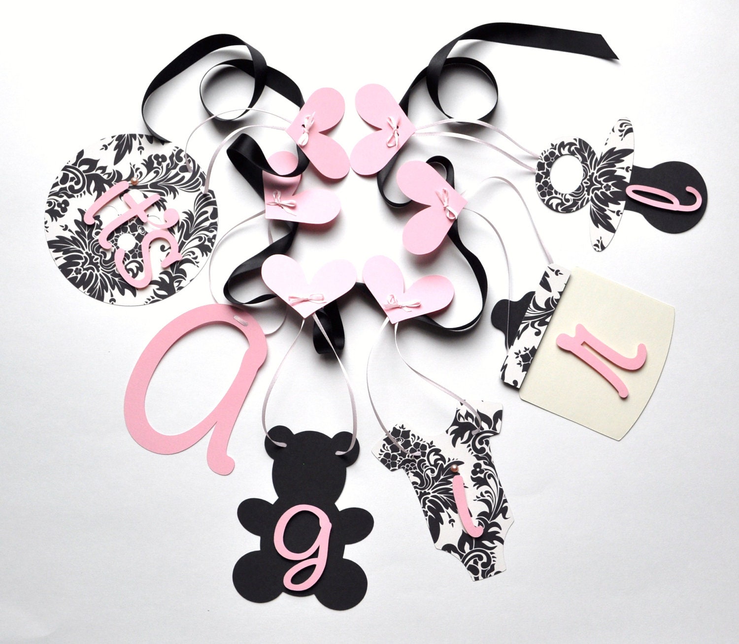 Pink and Black Damask baby shower decorations it's a girl banner by ParkersPrints on Etsy Il_570xn