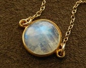 Large Rainbow Moonstone Coin and 14kt Gold Filled Bezel Necklace Rainbow